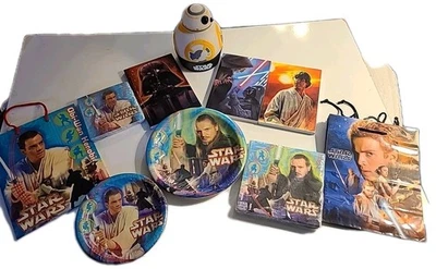 Star Wars Party Accessories! Plates, Napkins, Cups, Gift Bags, Books & Coin Bank - Image 1 of 4