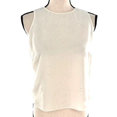 women's SM sleeveless  beaded top ivory off white shell tank blouse size 4 small - Image 1 of 4