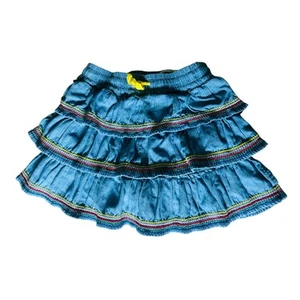Mini Boden Tiered Denim Ruffle Rainbow Embroidery Skort Size 6/7 EUC - Picture 1 of 3