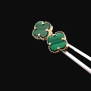 14KT Yellow Gold Malachite Clover Stud Earrings  – 1.71g - Bild 1 von 13