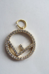 Fendi rhinestones charm logo F stamped - Picture 1 of 3