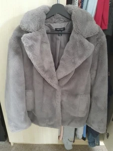 NEW LOOK GREY FAUX FUR TEDDY BEAR COAT JACKET 12 - Picture 1 of 4