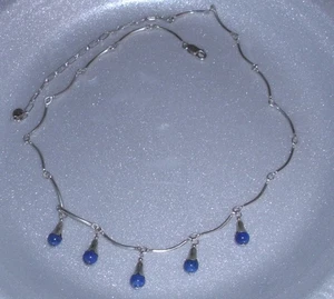 925 Sterling Silber und Lapis Tropfen Perlenkette 20" Original Etui Neu. - Bild 1 von 2