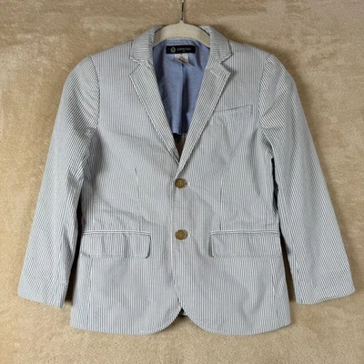 Blazer Crewcuts Seersucker Thompson Rayas Niños Talla 8 Azul Marino Blanco Botón Delantero Foto 1 de 4