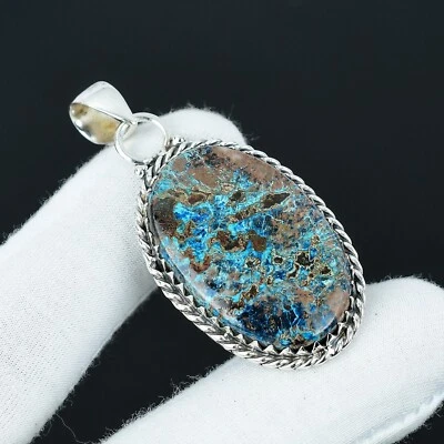 Naturale Azzurrite Gemma Ciondolo 925 Argento Sterling Fatto a Mano Gioielli Da - Immagine 1 di 4