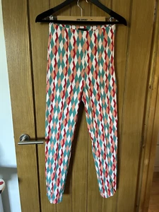 Collectif Trousers Size UK 10 S 50s Bonnie Atomic Harlequin in Red and Jade - Picture 1 of 13