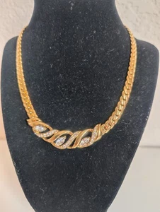 Collar Trifari TM Cristal Estrás Cadena Colgante Tono Dorado 16.5" Largo ¡Pesado! - Imagen 1 de 10