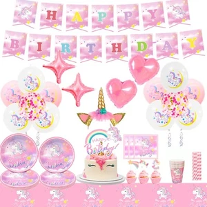 Unicorn Birthday Party Decorations Pink Unicorn Party Supplies Balloons Plates - Picture 1 of 11