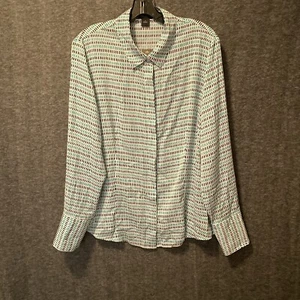 NUEVO Top Ann Taylor Mujer 18 Verde Negro Abotonado Manga Larga Blusa Carrera - Imagen 1 de 9