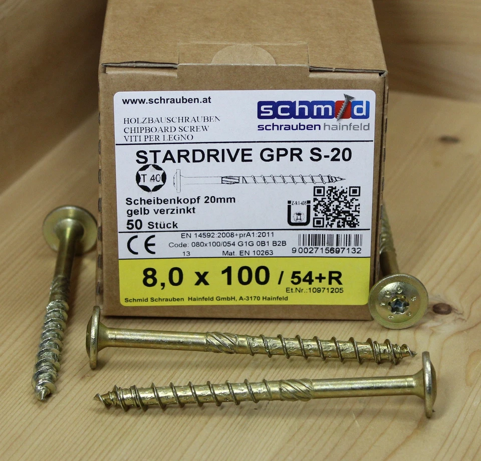 SCHMID HAINFELD GPR® S-20 8 mm GPR® S-20 Tellerkopfschrauben EU-Zulassung Holzbauschrauben Tellerkopf TX40