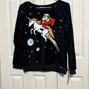 Fifth Sun Santa On Unicorn Ugly Christmas Holiday Party Fleece Sweater XL, NWT - Picture 1 of 4