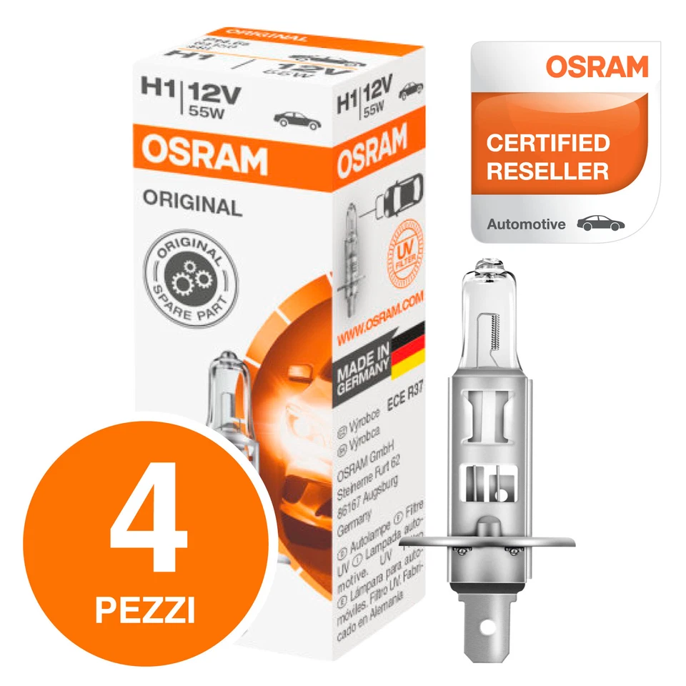 4 Lampade Osram H1 Original Line 64150 Lampadine Fari Auto Moto Alogena - Immagine 1 di 1