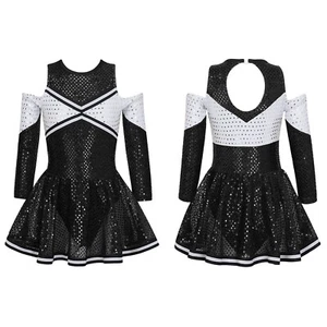 Cheer Leader Shiny Sequined Dress Girls Cheerleading Halloween Carnival Costume - Picture 1 of 31