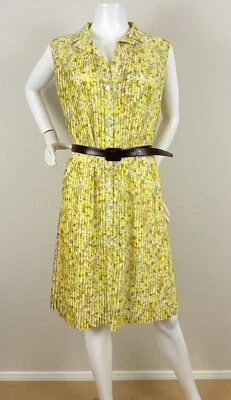 Camisa acordeão vintage anos 70 vestido de verão floral amarelo canário - Imagem 1 de 4