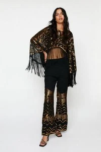 BNWT NastyGal Sequin Detail Flare Pants Black Size:6 RRP:£39.00 - Picture 1 of 2