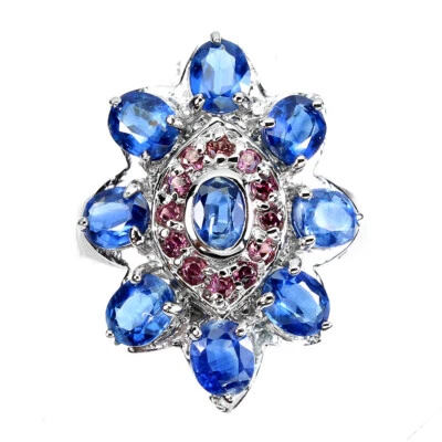 925 Argento Sterling Ovale Cianite 5x4mm Rodolite Granato Misura Anello 9 - Immagine 1 di 4