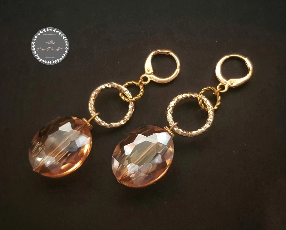 Orecchini pendenti base oro e cristalli champagne  - Immagine 1 di 1