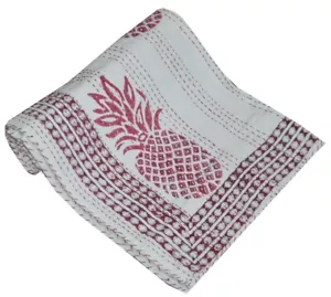Twin Vintage Block Kantha Quilt Blanket Bedspread Coverlet Bed Runner - Picture 1 of 11