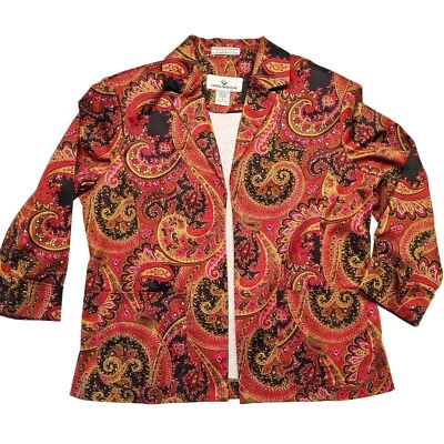 Erin London Paisley Women's Jacket Red Small Blazer Black Pink Stretch - Image 1 of 4