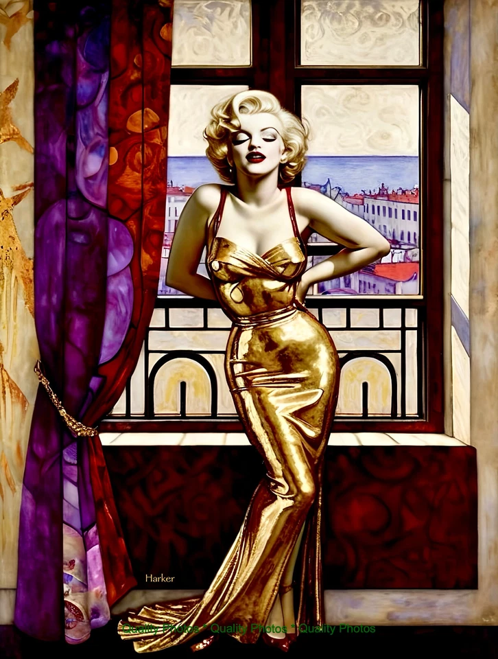 Marilyn Monroe en Lamé Dorado por Ventana 8.5x11" Estilo Impresión Fotográfica Klimt/Harker Arte Foto 1 de 1
