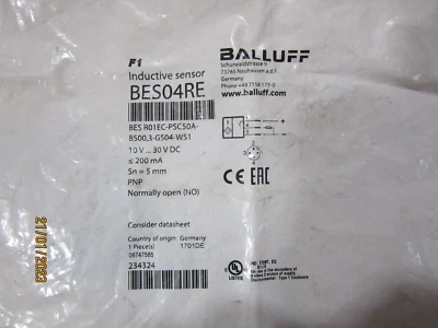 Balluff BES04RE Inductive Sensor BESR01EC-PSC50A-BS00,3-GS04-W51 New Sealed Bag - Image 1 of 2