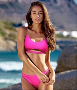 CHARMO Women's Size Medium Bikini Set/Crop/Side Cutout/Hot Pink - Picture 1 of 7