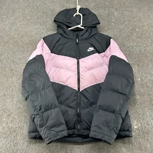 Nike Jacket Youth Girls XL Black Pink Puffer Hooded Swoosh Just Do It Polyester - Picture 1 of 13
