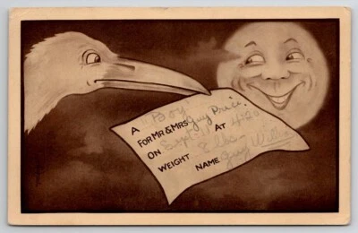 Cigüeña y luna con nacimiento de William Guy Price 1911 postal de Los Ángeles CA A46 Foto 1 de 2