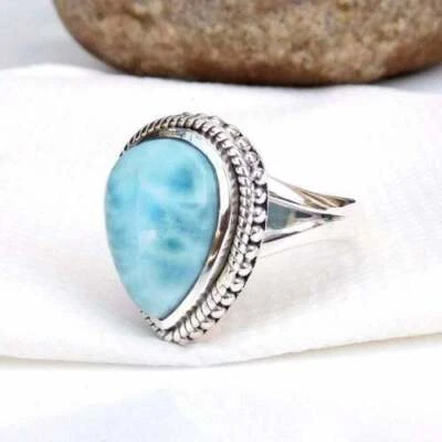 Larimar Gemstone Ring 925 Sterling Silver Handmade Jewelry Ring All Size - Image 1 of 3