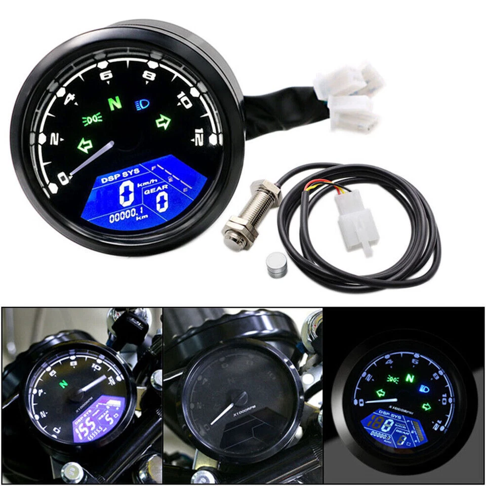 For 12000rpm Motorcycle Universal LCD Digital Speedometer Tachometer Odometer - Image 1 of 4
