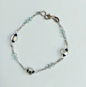 Bracciale in argento 925 con vetro di Murano trasparente lapislazzuli e zirconia - Foto 1 di 4