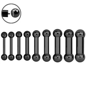 1pc. 16g-00g Black PVD Plated 316L Surgical Steel Tongue Ring Barbell - Picture 1 of 3