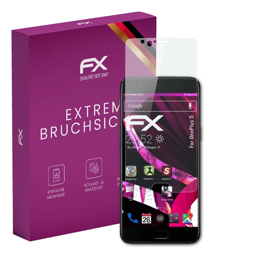 atFoliX Glasfolie für OnePlus 5 Displayfolie 9H Schutzpanzer Displayschutzfolie - Bild 1 von 4
