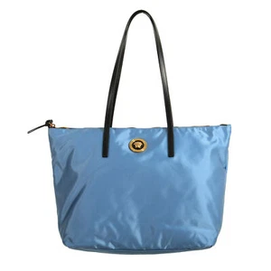 Versace Women's Sky Blue Canvas Medusa Logo Tote Shopper Handbag Shoulder Bag - Picture 1 of 7