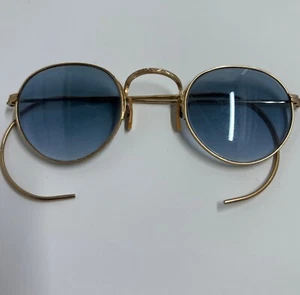 Vintage Bausch + Lomb Arco Wire Framed Eyeglasses 12k GF Gold Round Blue Lenses - Picture 1 of 4