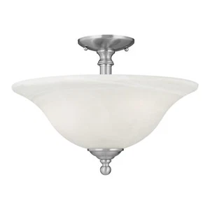 Riva 3-Light Ceiling Lamp in Brushed Nickel with Alabaster White Swirl Glass,... - Picture 1 of 9