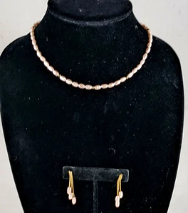 Vintage Pink Seed Pearl Necklace w/ Matching Gold Tone Earrings - Picture 1 of 12