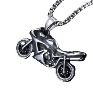 Vintage Biker Stainless Steel Motorcycle Pendant Necklace Chain - Picture 1 of 6
