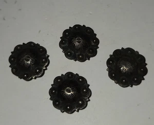 VOGT Sterling Silver Berry Conchos .75" Engraved Lot of 4 Screwback Western Tack - Picture 1 of 13