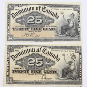 Lot of 2 - 1900 Dominion of Canada Banknote - 25 Cents Shinplaster - Picture 1 of 2