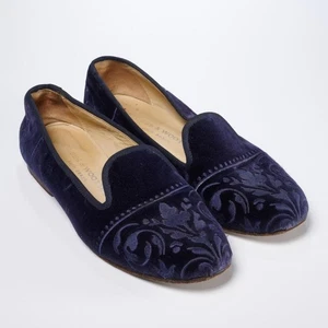 Stubbs and Wootton Navy Blue Velvet Womens Loafer Slippers Shoes US 7 EU 37 - Picture 1 of 8