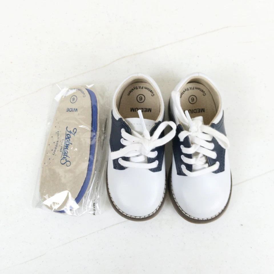 Footmates Cheer Saddle Oxford Talla 6 M/W Blanco Azul Marino Cuero Zapatos con Cordones Foto 1 de 4