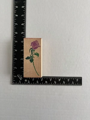 Estampido vintage! Sello de goma montado en madera 1994 audaz Rosebud flor artesanías Foto 1 de 4