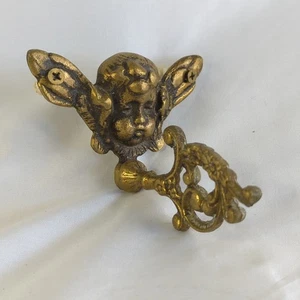Cherub Brass Wall Hook Towel Holder Japan 4" Hook 4.5 Wing Tips - Picture 1 of 3