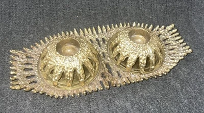 Pair Brutalist Mid Century Brass Wainberg Candlesticks On Stand - Image 1 of 4