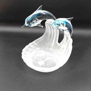 PartyLite Jump For Joy Glass Dolphins Tealight Candle Holder P8876 Retired - Picture 1 of 7