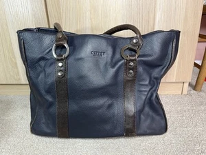 Osprey London Leather Tote Bag – Navy & Brown – Spacious Everyday Handbag - Picture 1 of 5