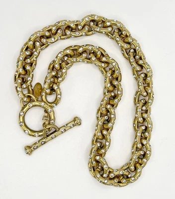 Collar de palanca de cadena grueso dorado y cristal transparente firmado por Heidi Daus nuevo con etiquetas Foto 1 de 4