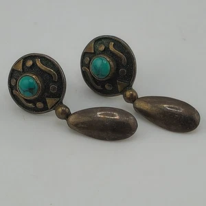 925 Sterling Silber Türkis Ohrhänger Tribal Style Vintage Patina - Bild 1 von 6