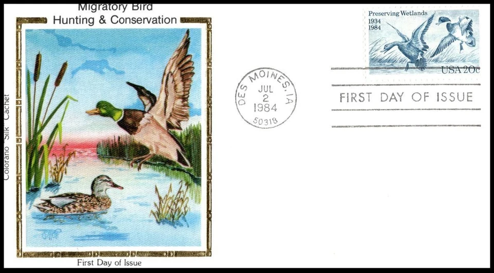 1984 Migratory bird hunting & conservation Sc 2092 FDC Colorano wildlife ducks - Image 1 of 1